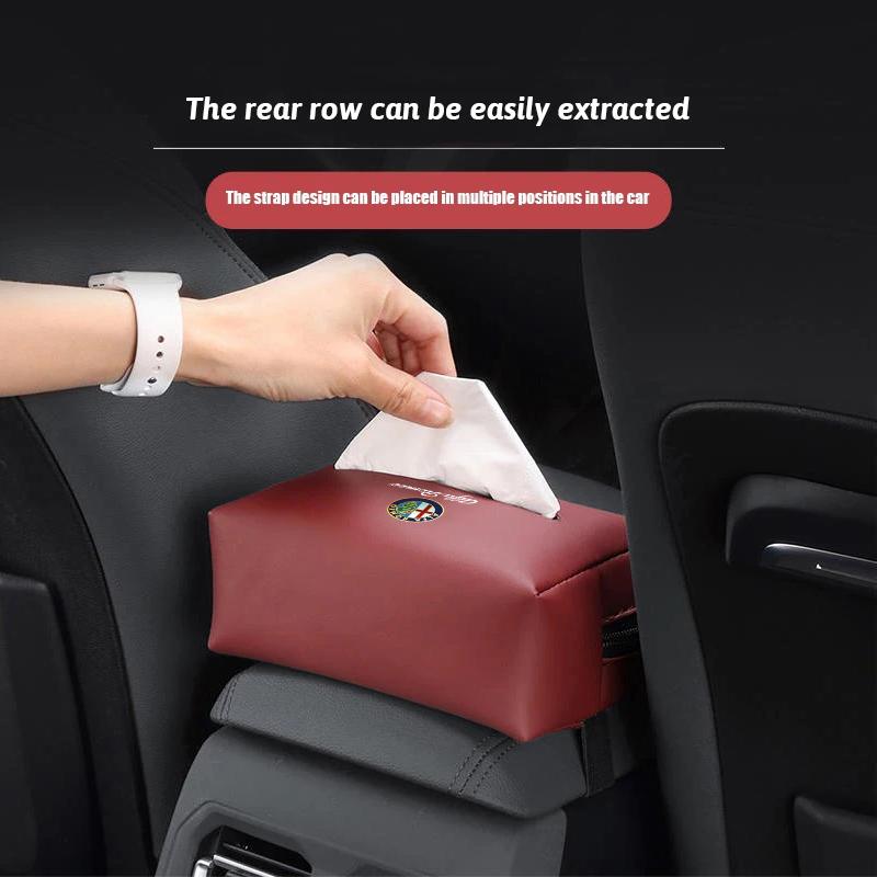 AGU1 Car Leather Tissue Bag Tissue Storage Wrap For Alfa Romeo Giulietta Mito 159 Giulia Stelvio 156 147 Tonale Brera Disco Volante