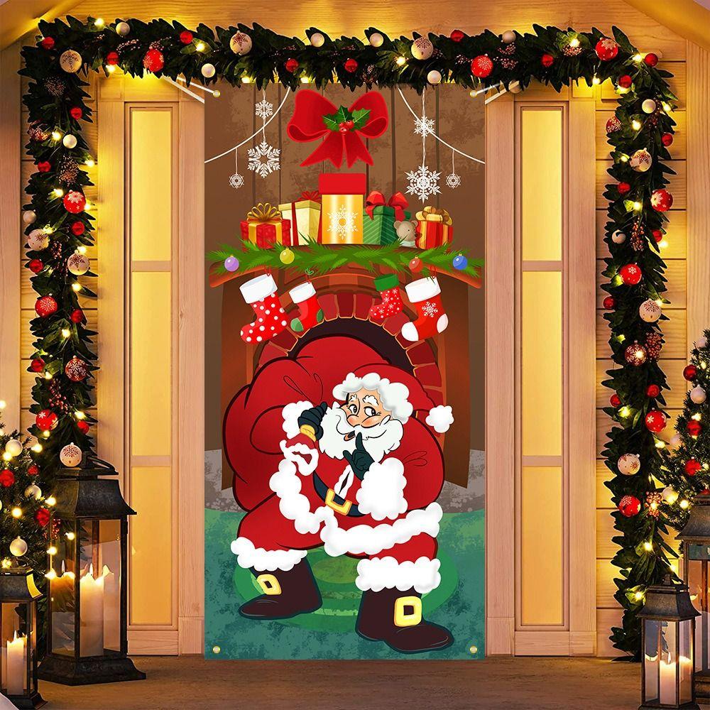 90x185cm Christmas Hanging Cloth Background Christmas Door Cover  Indoor and Outdoor