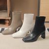 Versatile Chunky Heel Ankle Boots: Women's Square Toe Slimming Boots with Side Zipper, Soft Leather, Solid Color for Spring and Autumn.