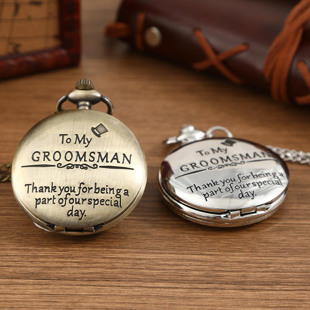 2pcs/set, Retro Fashion Men's Pocket Watch ‘To My GROOMSMAN’ Necklace Pendant Quartz Pocket Watch, Ideal Choice for Gifts To Men.