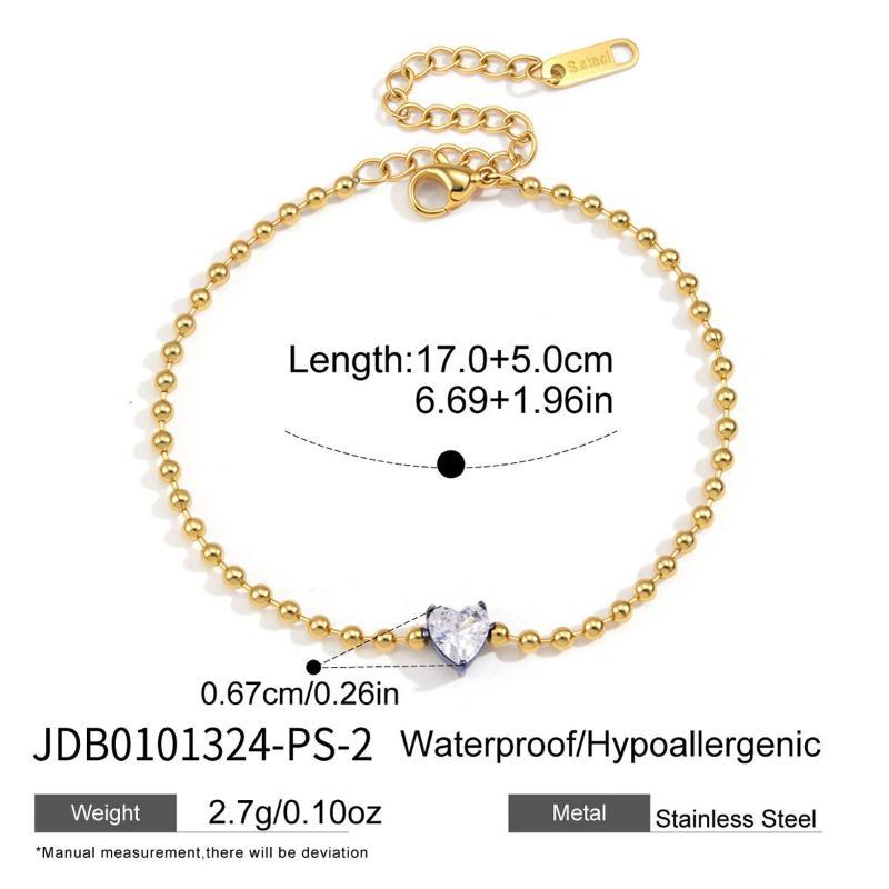 White Zircon Geometric Bracelet PVD Gold Plated Thin Bead Chain Delicate Jewelry for Women Casual Wear
