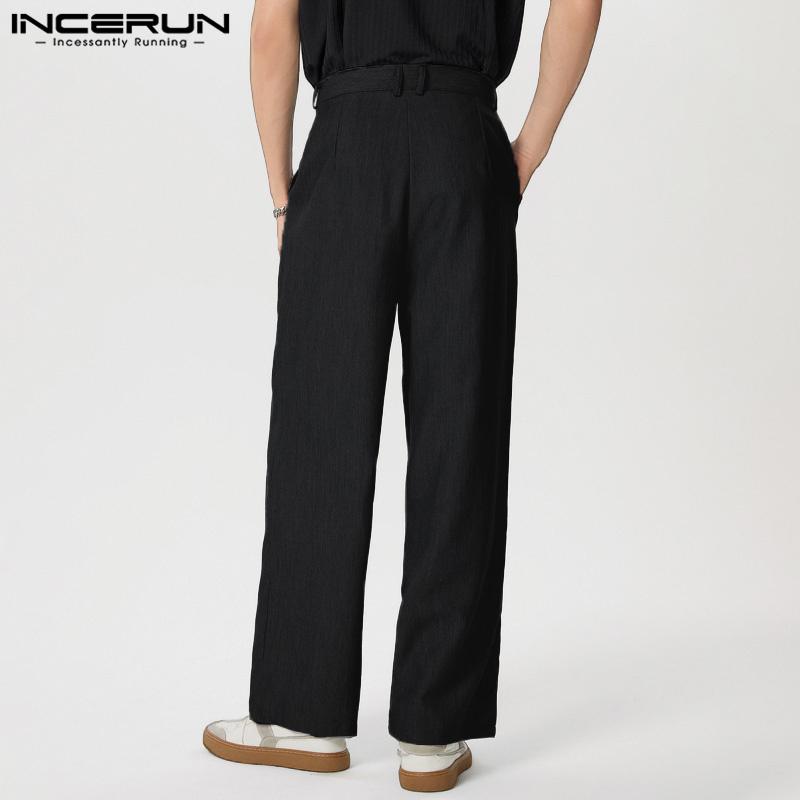 INCERUN Мужские широкие брюки на молнии, повседневные длинные прямые брюки