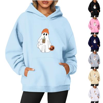 Женская однотонная толстовка с капюшоном с длинным рукавом и принтом на Хэллоуин