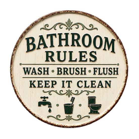 Rustic Bathroom Decor for Farmhouse Vintage Metal Tin Sign, 8 Inch Round Wall Hanging Accessories Plaque, Retro Funny Decorative Sign Restroom House