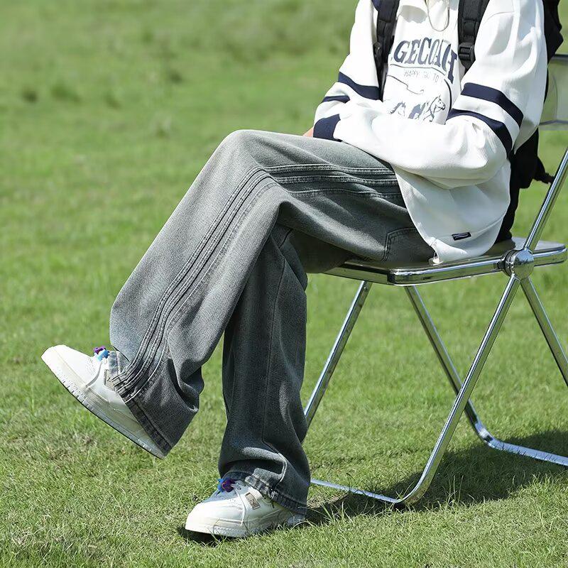 Men's American Retro Wide-Leg Straight Jeans - Youthful, Loose Fit for Spring & Autumn