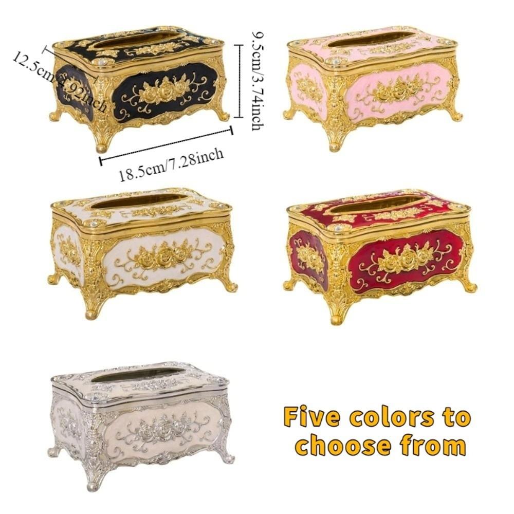 Light Luxury Tissue Box Holder Rose Pattern Tissue Dispenser Napkin Holder Restaurants