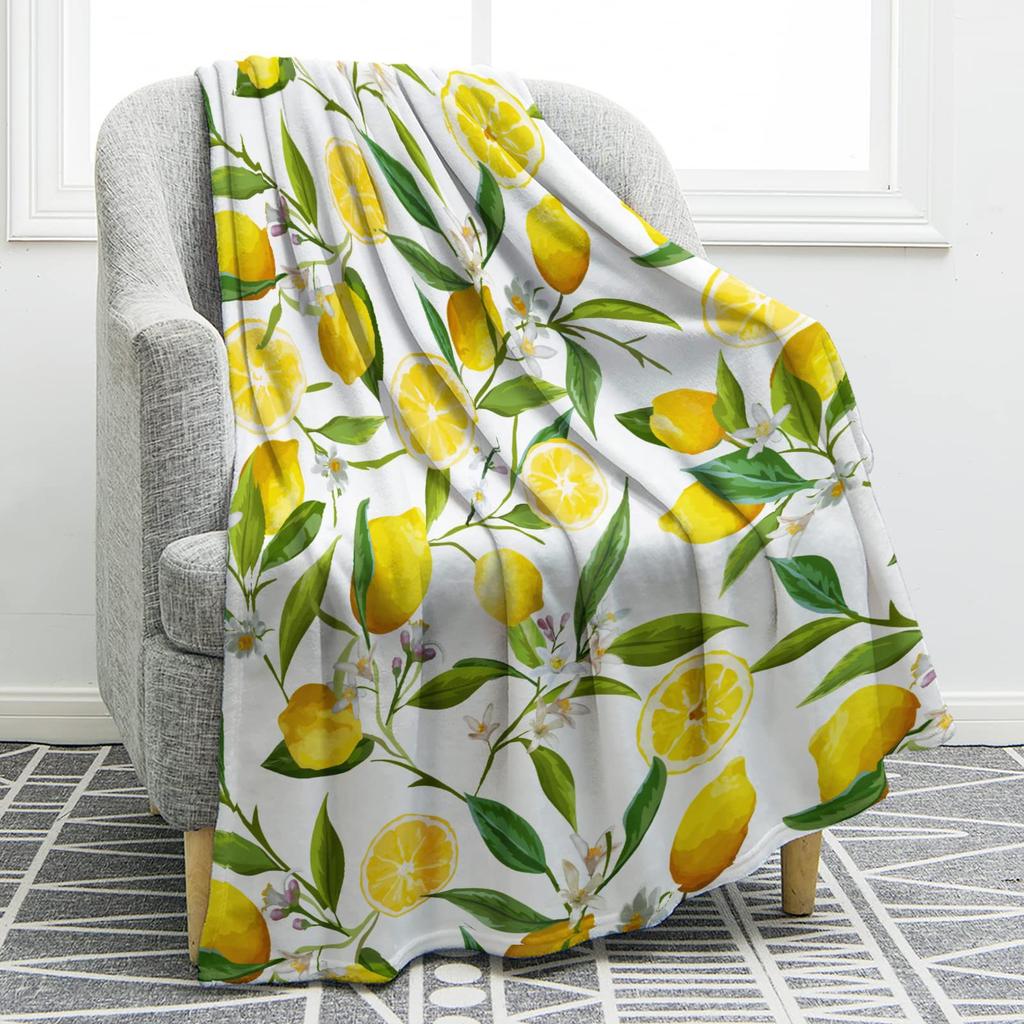 Lemon Series Printed Blanket Single Layer Fleece Blanket Quilt, Home Sofa Blanket Lunch Break Air Conditioning Blanket Cover
