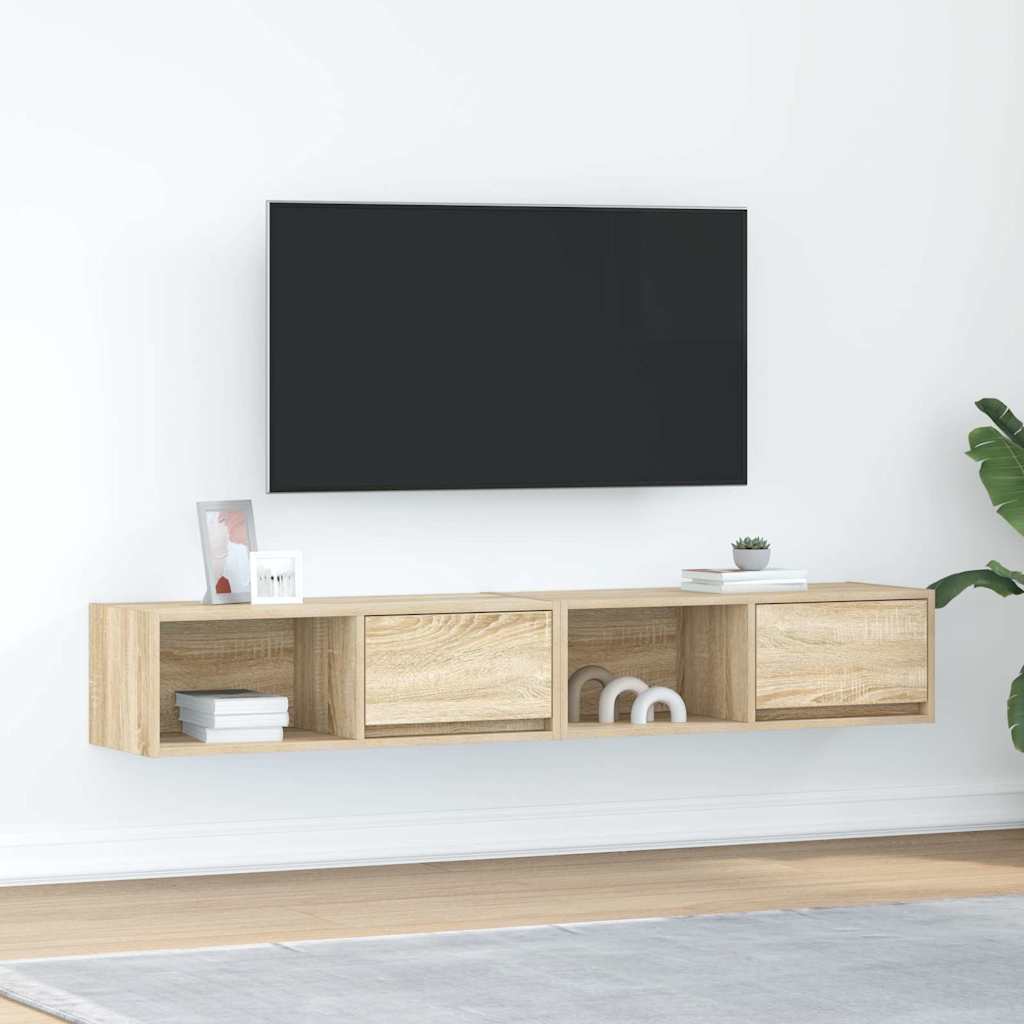 Тумбы под ТВ 2 шт. Дуб Сонома 80 x 31 x 25,5 см Древесно-стружечная плита