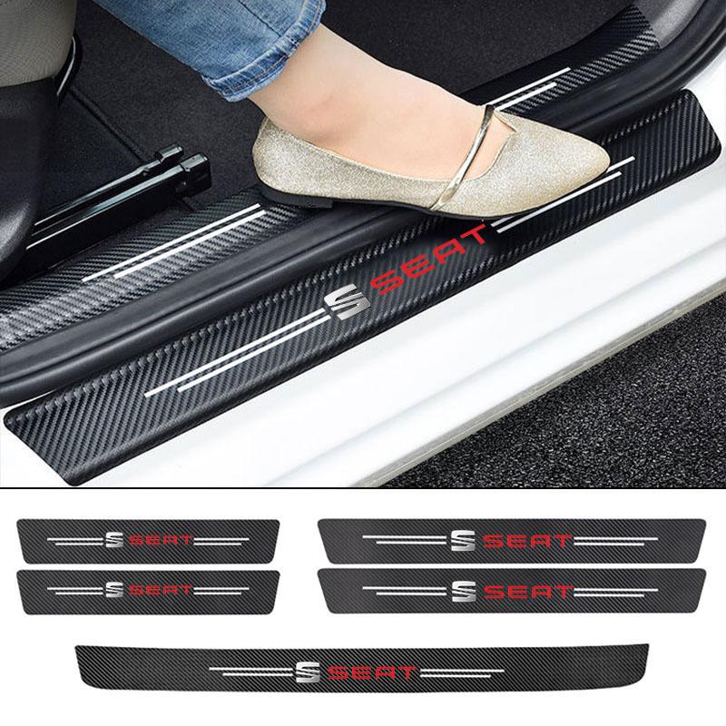 hdzsn4 Car with Logo Door Carbon Fiber Sill Protector Stickers For Seat Leon 5f Ibiza 6l 6j Leon 1p Cushion Altea Xl Car Accessories