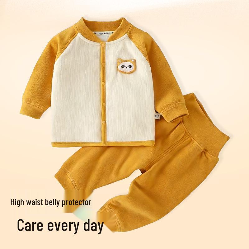 Unisex Baby High-Waisted Padded Pants Set - Thick Warm Cotton Jacket & Pants for Autumn/Winter