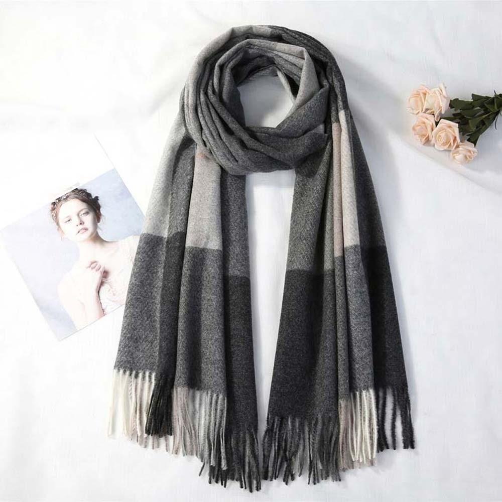 Wool Classic Plaid Scarf Soft Long Neckscarf with Tassel Large Knitted Wool Scarf Outdoor