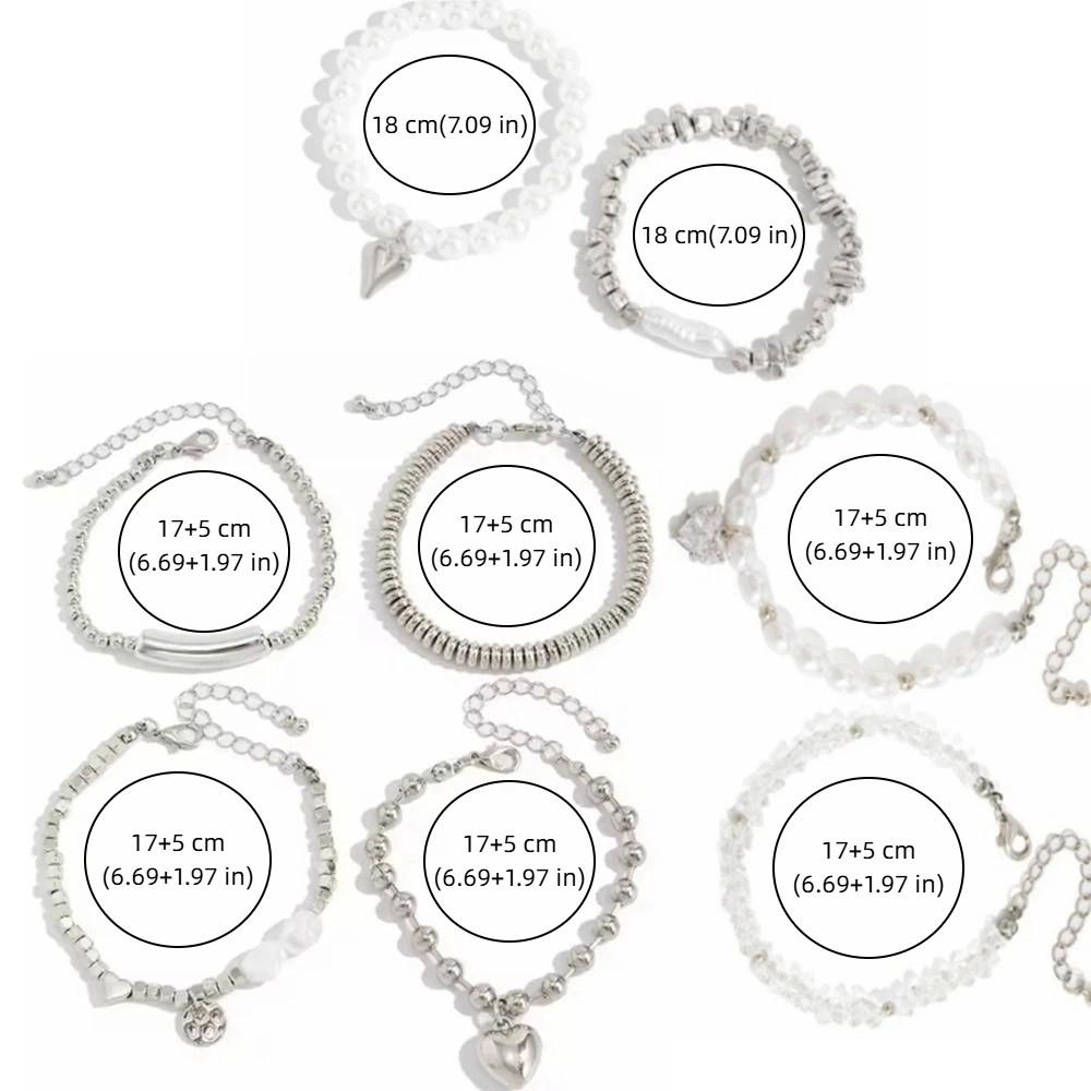 Silver Heart Pendant Bracelets Beaded Metal Hand Chain Vintage Imitation Pearl Bracelets  Gifts