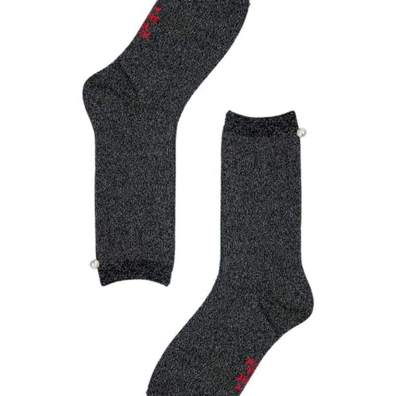 MONTH IN MONTH OUT Pit a Pat Glitter Socks _ BLACK&SILVER