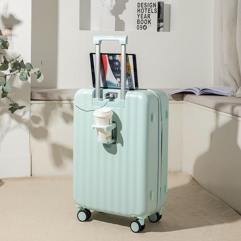 Легкий женский чемодан-спиннер 20 дюймов с подстаканником - Ручная кладь в свежем стиле
