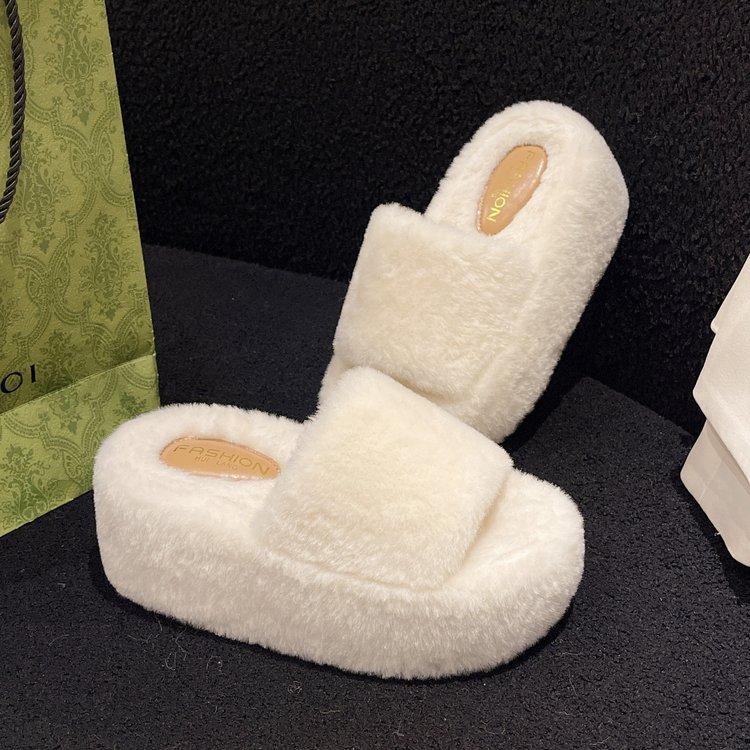 Ultra-light Material 8CM Thick-bottomed Cross-haired Slippers Women's Outer Wear 2024 Autumn and Winter New Korean Version Versatile One-word Drag