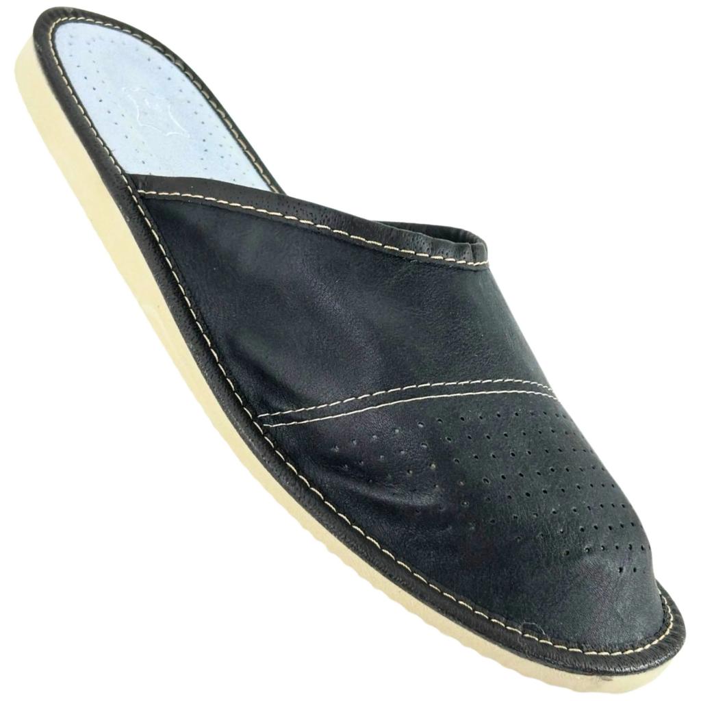 Men's leather, gray covered slippers with a contoured insole 42