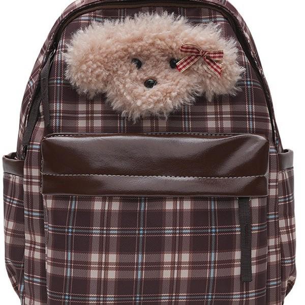 Рюкзак в стиле ретро с клетчатым принтом в виде щенка для осени/зимы — стильная универсальная школьная сумка для девочек