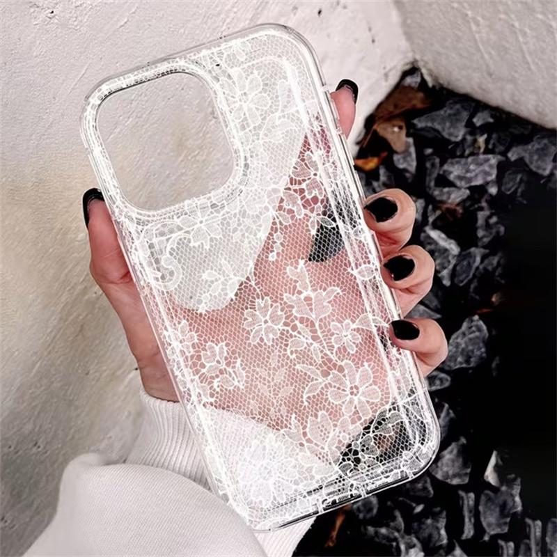 Элегантный Романтичный Белый Кружевной Узор Чехол для Телефона Для iPhone 17 Pro Air 16 15 14 13 12 11 Pro Max 7 8 Plus SE2 16E Мягкий Прозрачный Чехол