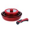 Bestco Frying Pan Glass Lid Handle 6 Piece Set Red IH Compatible Delicious Sine Volt NM-143