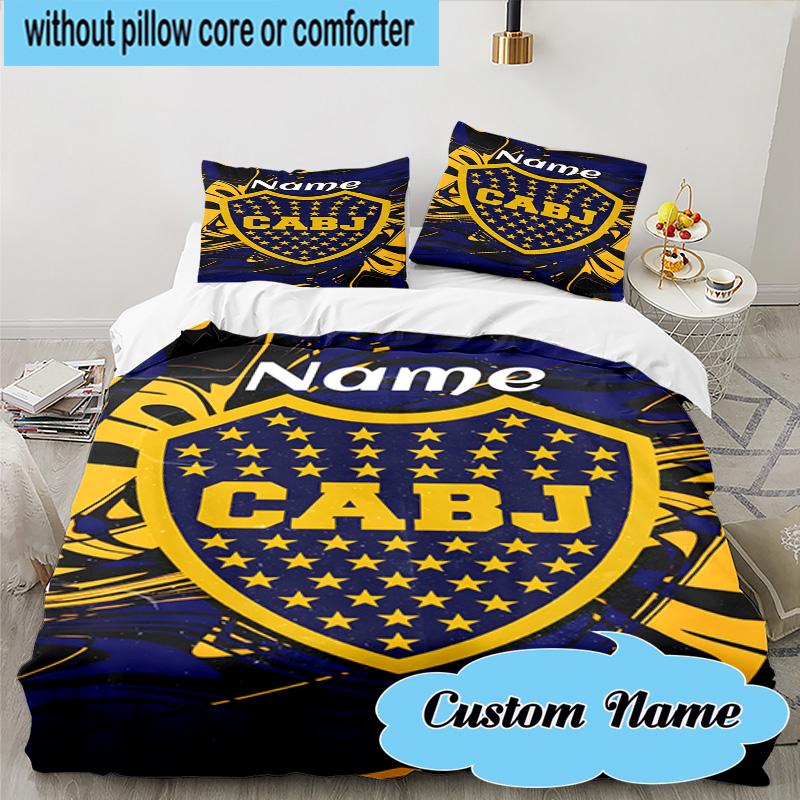 3PCS Custom Name Juniors FC Emblem Bedding Set, Including 1pc Duvet Cover And 2pcs Pillowcases, Suitable for dorms and bedrooms Gift