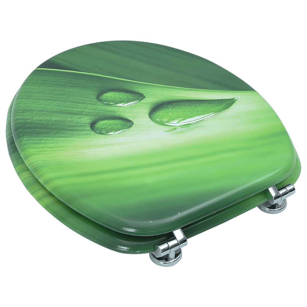Toilet Seat with Lid MDF Green Water Droplet Design