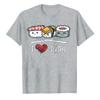 I Love Sushi Red Heart Cute Cartoon Nigiri Sushi Graphic Cotton Tshirt Food Lover Retro Streetwear Short Sleeve Daily Casual Tee
