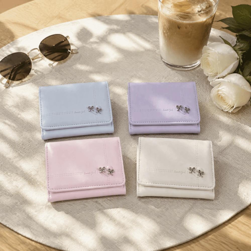 Foldable Tri-fold Short Wallet Large Capacity Card Holder Sweet Love Bow Wallet Gift