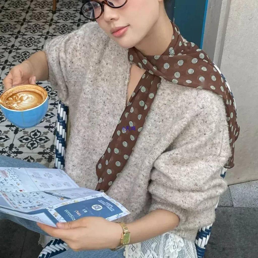 Корейский многофункциональный шарф в горошек, галстук, повязка для волос, аксессуар