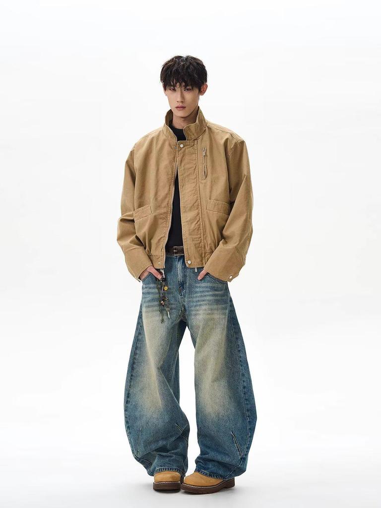 Мужская ретро рабочая куртка в американском стиле с воротником-стойкой - Весна 2025, Короткая свободная верхняя одежда, Летный костюм