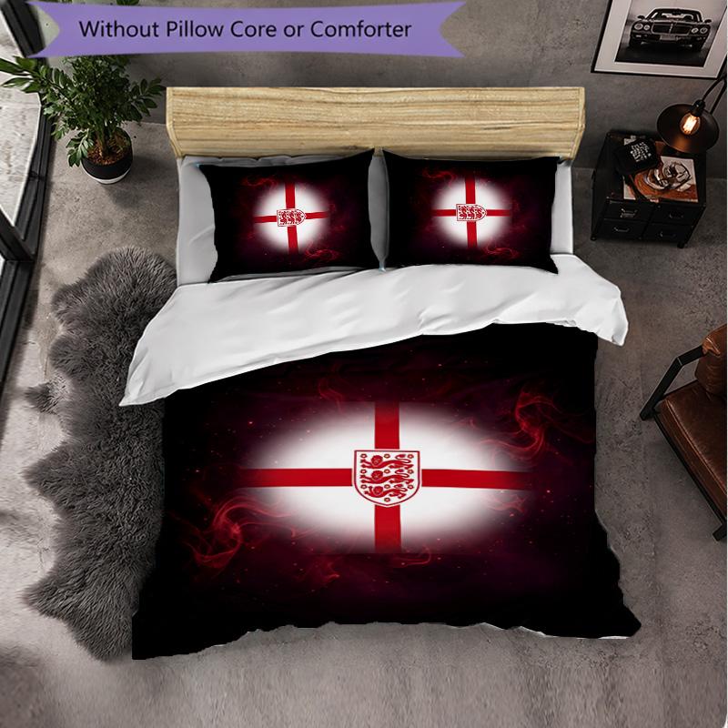 England Football Pattern 3 Pieces Bedding Set Soft Microfiber Duvet Cover with Pillow Cases for Bedroom