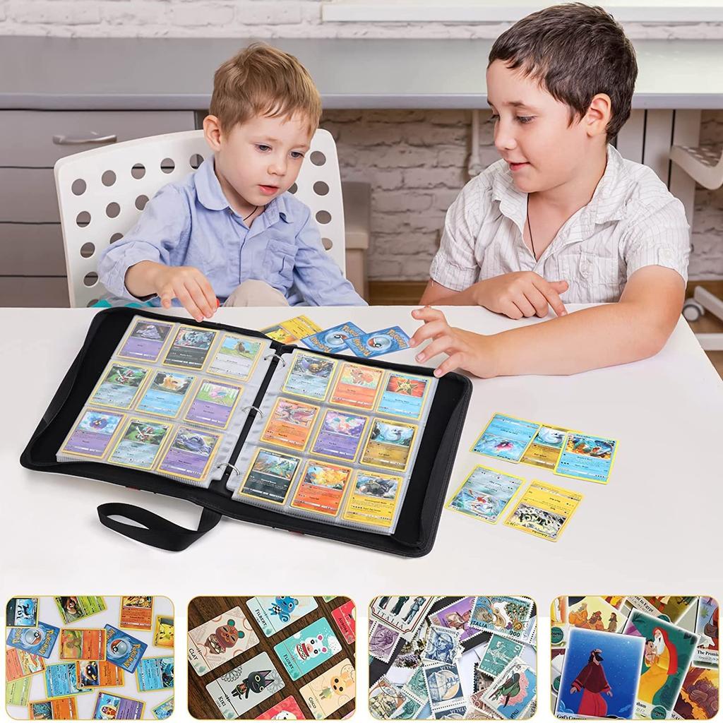 Картотека Папка-наклейка Папка-наклейка 9 карманов Вмещает 720 карт Портативный лист для карт на молнии Собирайте другие игровые карты (9 карманов, черный)