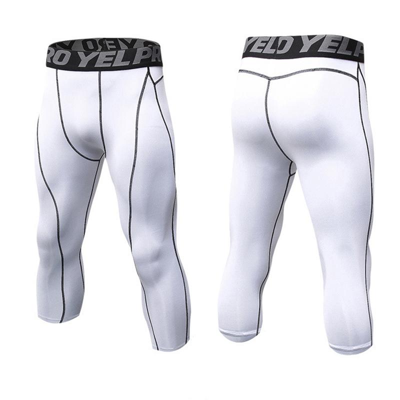 Men Cropped Trousers Running Leggings Fitness Cycling Training Joggers Home Gym Compression Tights 3/4 Short Pants