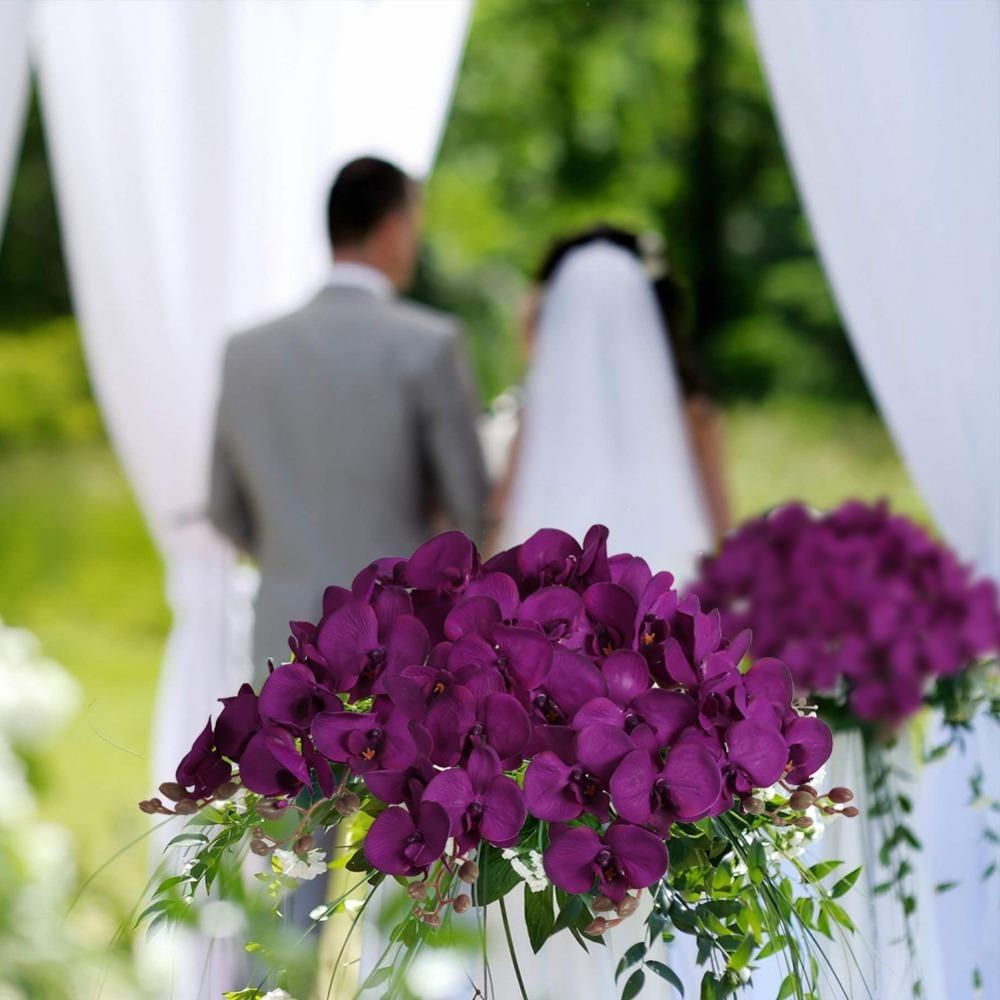 6 PCS Real Look Long Stem Artificial Flowers Faux Orchid Velvet Orchids 97cm Orchids Artificial Flowers for Tall Vase for Home Wedding Decoration