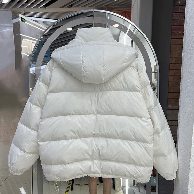 2024 новый пуховик с шапкой женский короткий корейский вариант однотонный простой белый утиный пух зимнее пальто тренд утолщенный