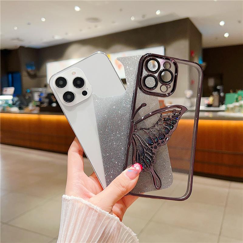 Модный блестящий чехол для телефона с бабочкой и роскошной гальванической рамкой для iPhone 16E 15 Pro Max для iPhone 11 12 13 14 Plus Защитная крышка