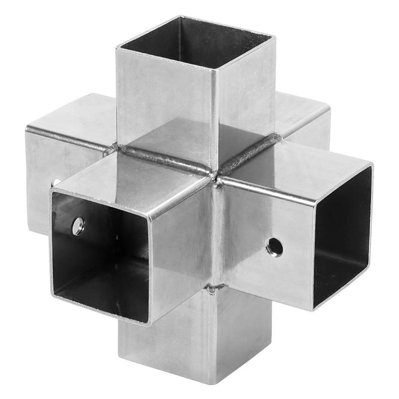 Соединители для квадратной трубы из нержавеющей стали 25x25 мм: Тройник 90°, Четырехсторонний, Безсварочные крепежные элементы