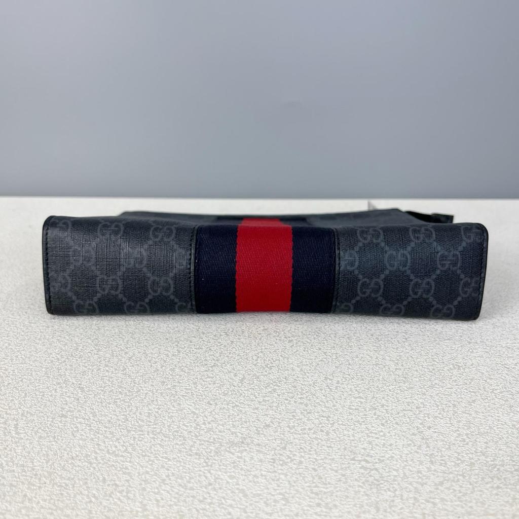 [Pre-Owned] Signature Logo Stripe Web Zipper Canvas Clutch - Excellent #1XYIE32