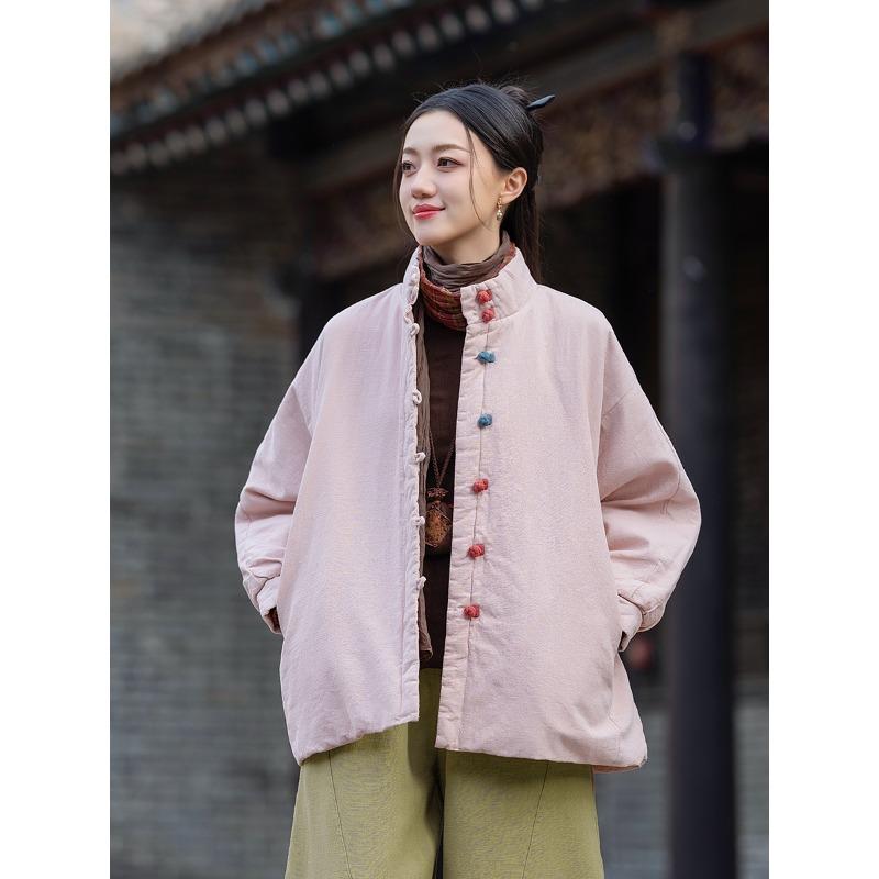 25 Зимняя хлопково-льняная женская одежда новый темперамент универсальная литературная хлопковая одежда из рами застежка короткая хлопковая одежда