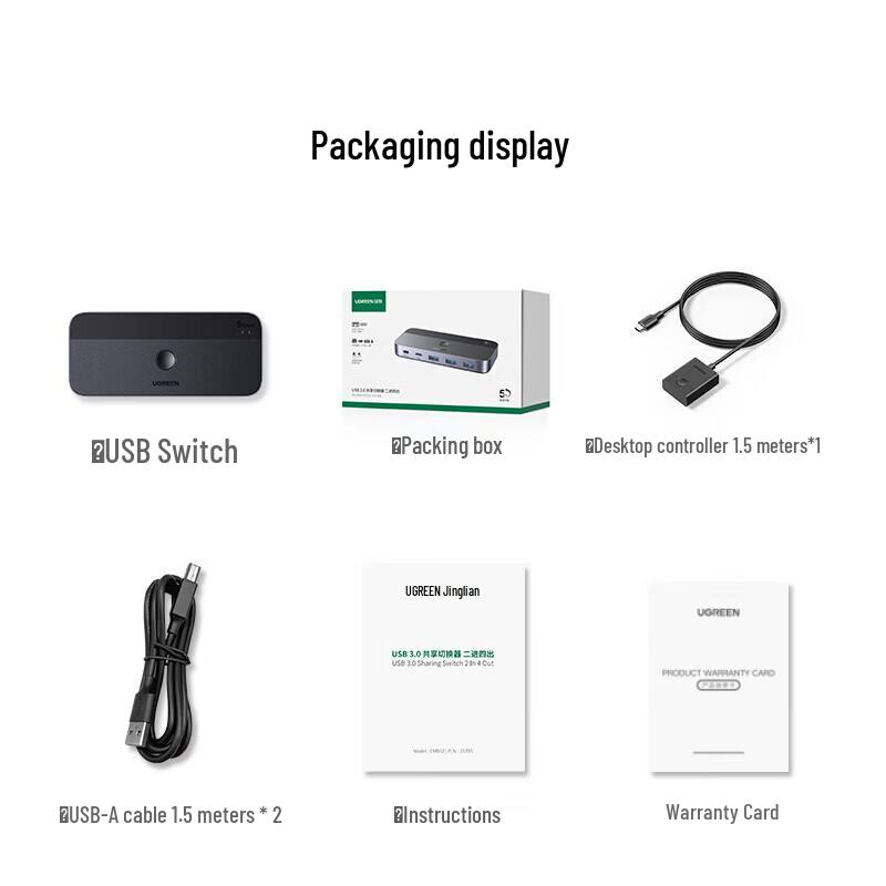 Ugreen Переключатель для совместного использования периферийных устройств USB 3.0, 2 порта