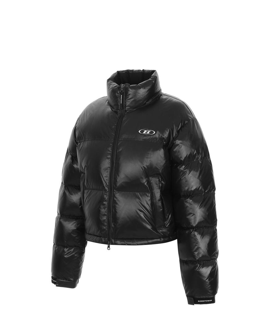 BORN TO WIN W Silver B Glossy Crop Puffer Down [Black]