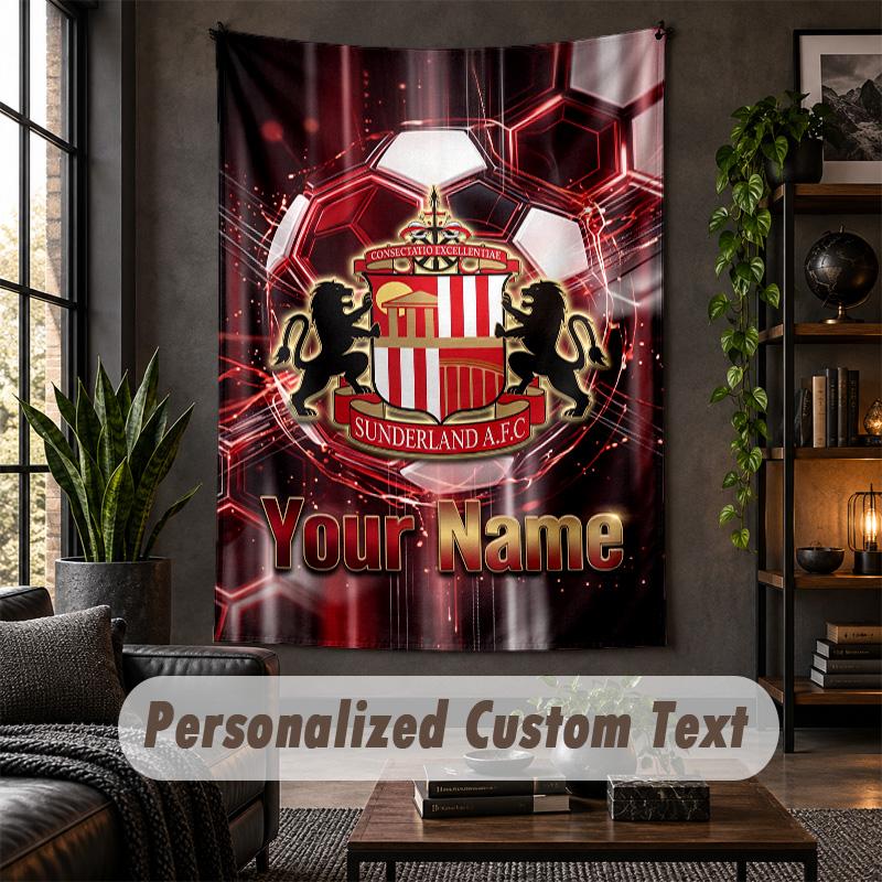 Personalized Wall Tapestry,Sunderland FC Custom Text, Soft Fabric Wall Art For Indoor Decoration