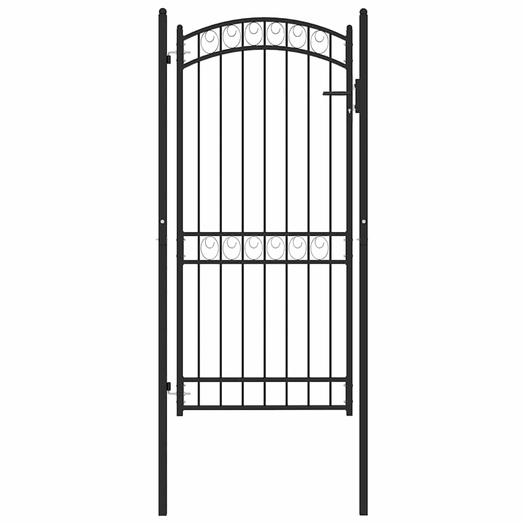 EMMEN Garden Gate with Arched Top Steel 100 x 136 cm Black
