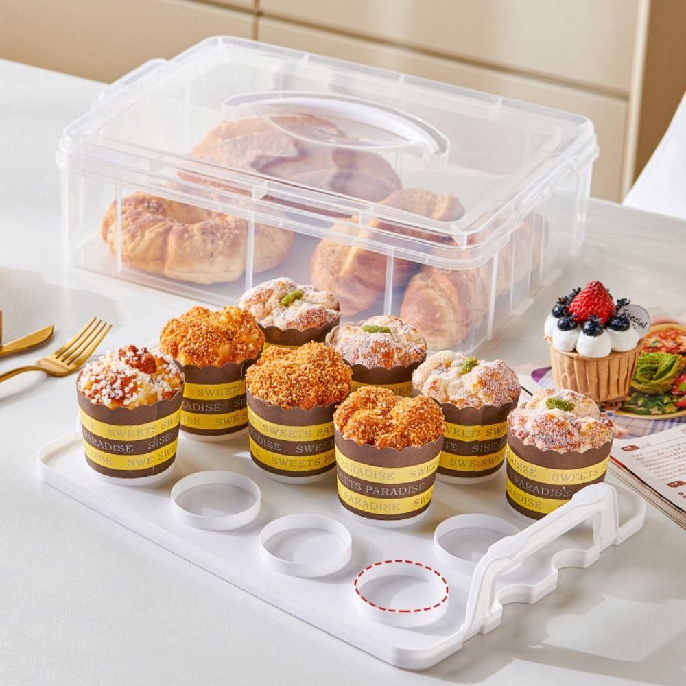 2 Tier Cupcake Carrier Rectangle Cupcake Containers Bakery Tool Cupcake Storage Box Picnic
