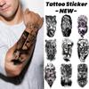 1pc Waterproof Temporary Tattoo Sticker Lion Crown Cross Tiger Pattern Fake Tatto Flash Tatoo Black Body Art for Kids Women Men
