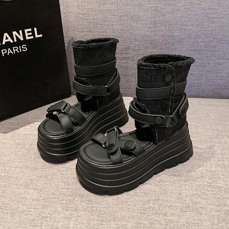 Мода 8см Женская Мода Сексуальные Римские Сандалии Лето Ультра Высокий Каблук Танкетка Платформа Обувь Открытый Носок Однотонные Сандалии Женские