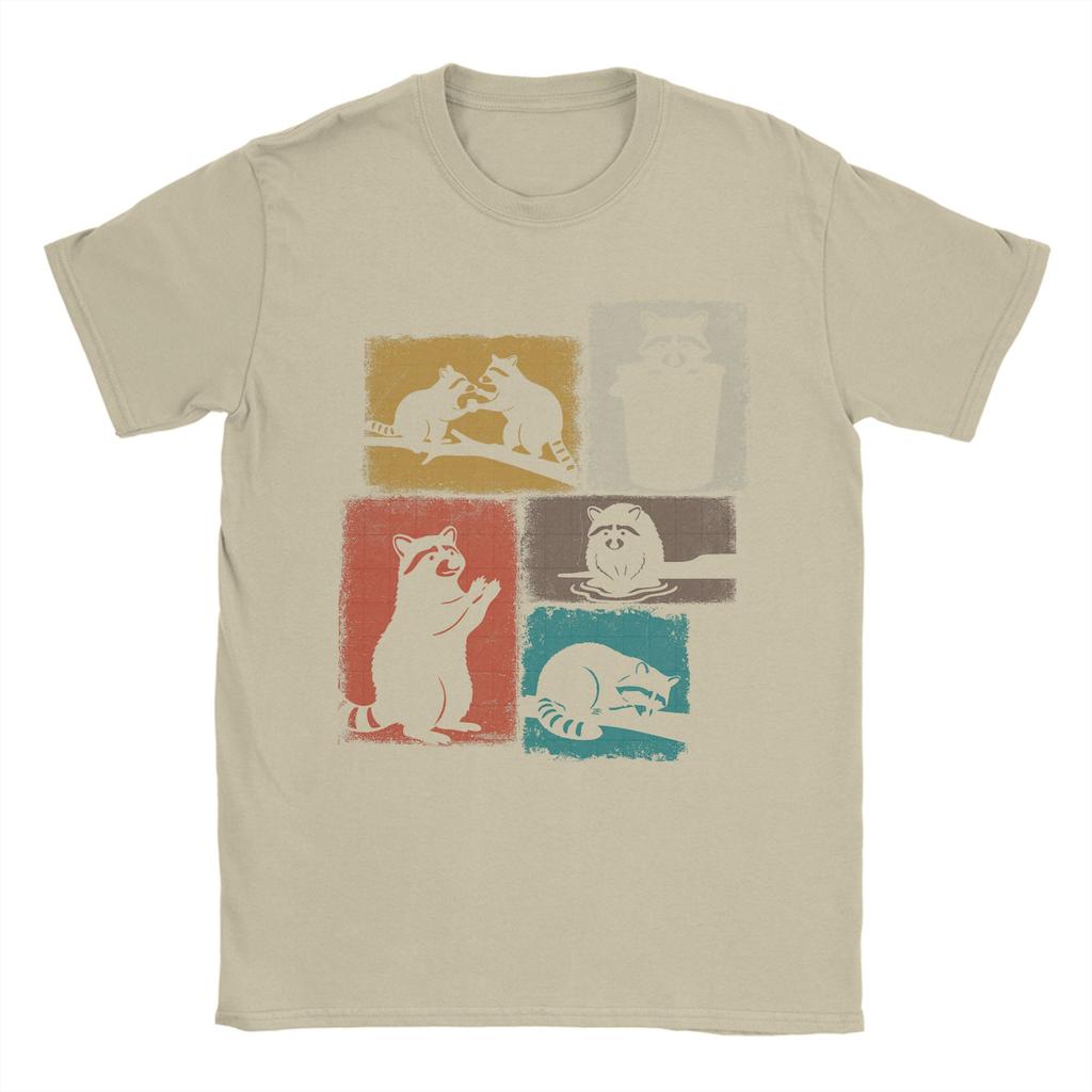 Humorous Raccoon Vintage Collage Trash Panda Lover T-Shirt for Men Round Neck Cotton T Shirt Short Sleeve Tees Classic Clothing