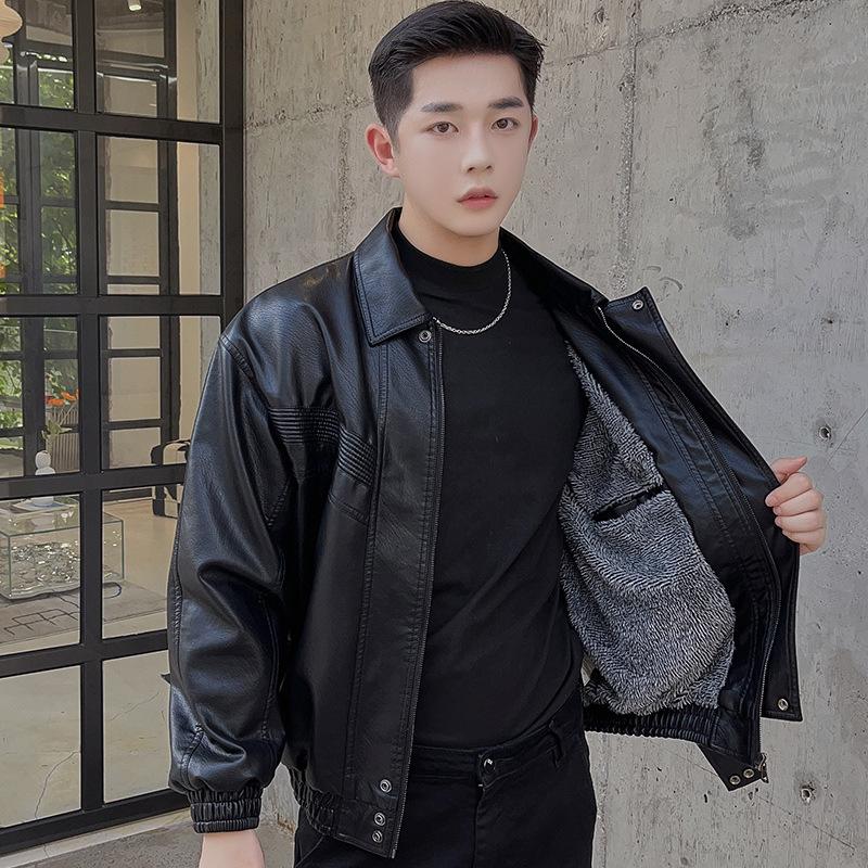 Кожаная куртка мужская осенне-зимняя американская ретро-парная флисовая теплая кожаная куртка локомотивная мужская ветрозащитная повседневная куртка