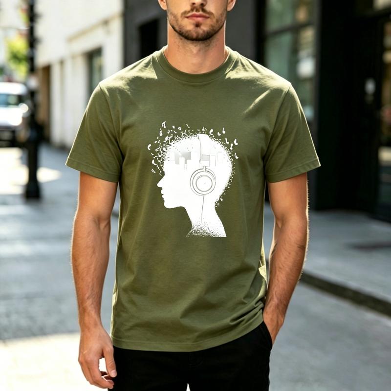 Music Headphone Graphic T Shirt Cool DJ Sound Wave Print Tee Unisex Unisex Casual Cotton Short Sleeve Top Streetwear Everyday Wear