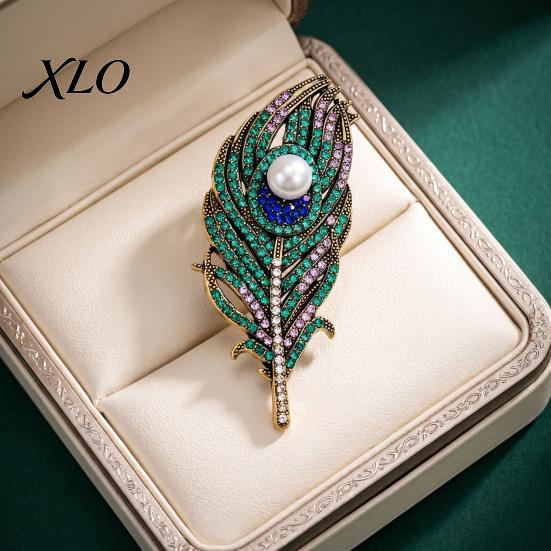 Peacock Feather Pin Vintage Brooch, Faux Pearl Rhinstone Lapel Rhinestone Dress Pin, Clothing Jewelry Accessories for Wedding Party Prom Coats