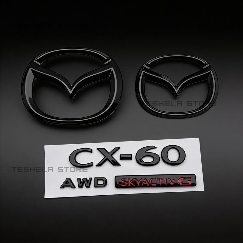 ABS Car Front Grill Emblem Rear Trunk Badge Logo For MAZDA CX60 Glossy Black Letters Trunk Emblem Stickers Car Accessories BW3